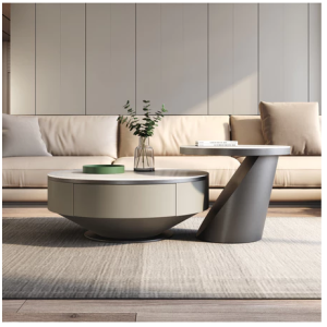 義式輕奢現代簡約岩板茶几圓形大小組合帶抽屜創意設計客廳家用