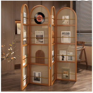 日式屏風 屏風隔板 立體屏風 屏風日式竹藤編遮擋隔斷名宿酒店辦公室入戶簡約實木折疊移動座屏